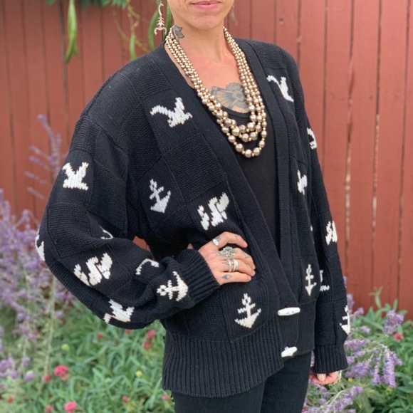 Herman Geist Vintage Nautical 1990s Cardigan Sweater Hand Embroidered M/L - Picture 11 of 11